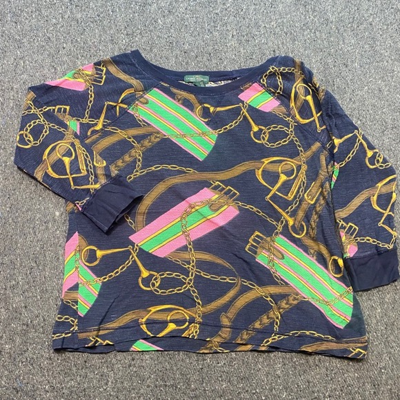 Lauren Jeans Co. Ralph Lauren Tops - Ralph Lauren Equestrian Chain Top Sz XL Womens Navy Blue Preppy Horsebit Raglan